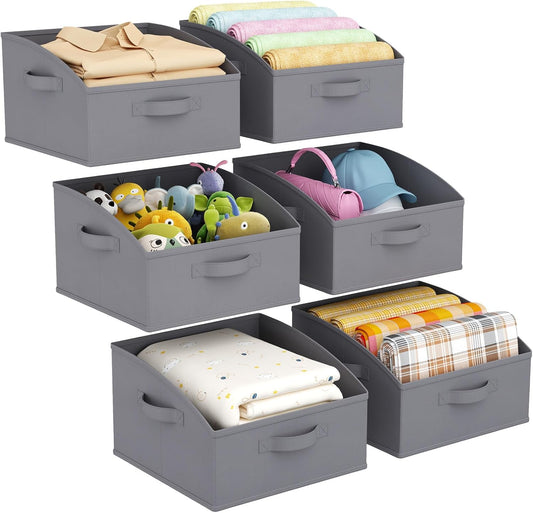 Lifewit Storage Baskets for Shelves, 6 Packs Non-woven Fabric Trapezoid Closet Organizer Bins with Handles, Foldable Clothing Containers Box for Clothes, Toy, Towel, Book, DVD, Hats, Small-Grey
