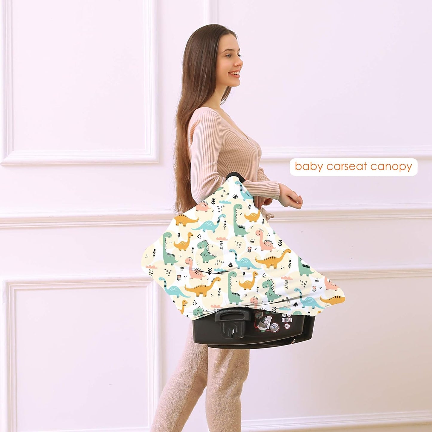 Multi-use Carseat Covers Breastfeeding Cover - Car Seat Covers for Babies, Stretchy Carseat Canopy Cover, Boys and Girls Shower Gifts (Colours Dinosaur)