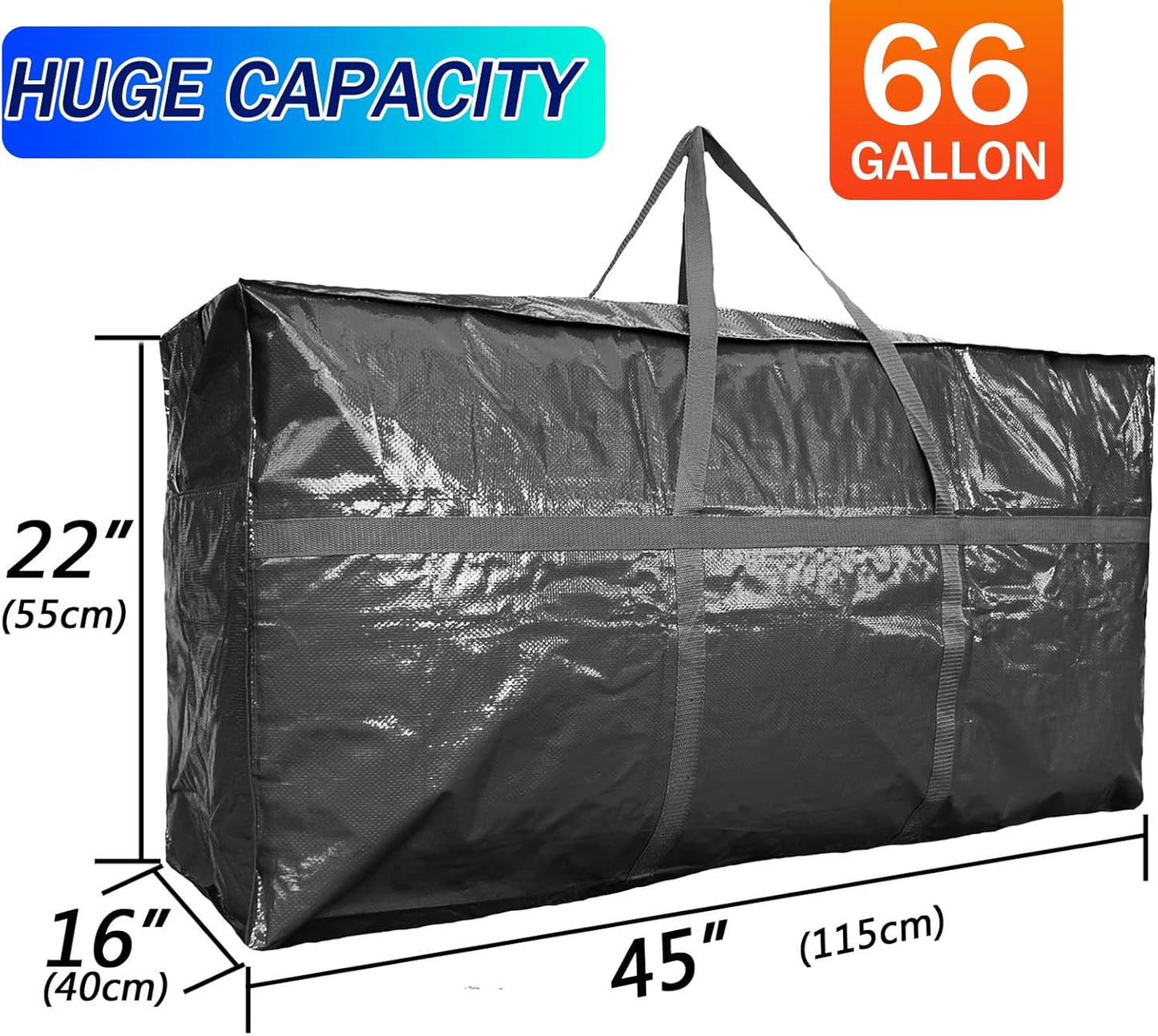 66 Gallon Extra Large Storage Bags, Huge Moving Bags Heavy Duty with Zipper and Stronger Handles, Big Foldable Duffle Bag for Travel - Storage Totes Moving Boxes for College, Christmas Tree, Bedding