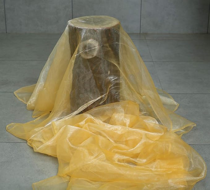 VDS Gold Organza Fabric, 25 Yards Continuous, 45” Wide, Wedding Party Decoration Iridescent Crystal Sheer Shiny Organza Tulle Bridal Dress DIY Crafts Costume Sewing Backdrop Arch Cloth