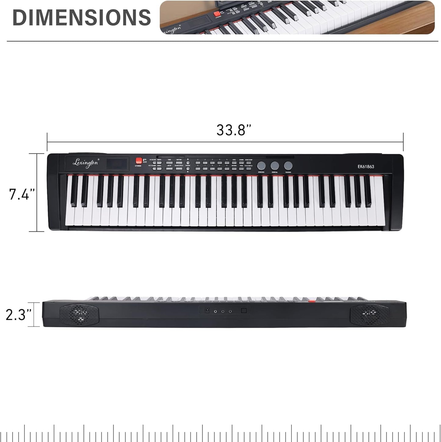 Lexington 61 Key Keyboard Piano, Complete Electronic Piano Keyboard Set for Beginners Adults, Portable Music Keyboard with Lighted Keys, Teaching Modes, Stand, Case, Microphone (61-Key Black)