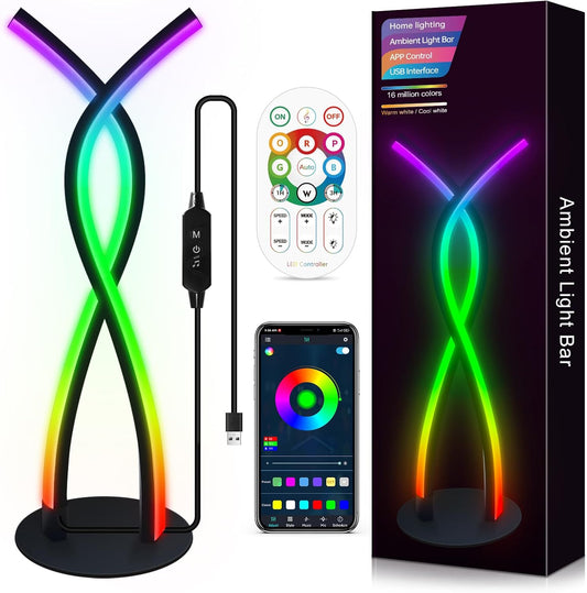 Daymeet LED Table Lamp, Modern Bedside Light Desk Nightstand Lamp RGBICW Color Changing Dimmable with Remote Music Sync Smart Bluetooth APP Control Night Light 5V USB Unique Desk Lamp for Bedroom Home