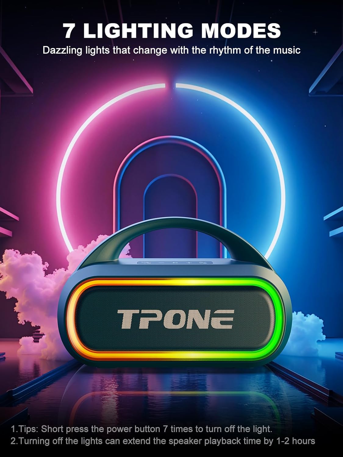 Bluetooth Speaker, IPX7 Waterproof Portable Wireless Speaker with 30W (Peak) Loud Stereo Sound, 100ft Range, Multi-Colors Rhythm Lights, TWS Pairing, BT5.3, for Home/Party/Outdoor/Beach (Indigo Blue)