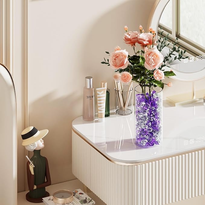 Acrylic Crushed Ice Rocks, Babenest 150 PCS Fake Crystals Plastic Ice Cubes Diamonds Gems for Vase Fillers, Home Decoration, Table Scatter, Event, Wedding, Arts & Crafts (Purple/Clear)