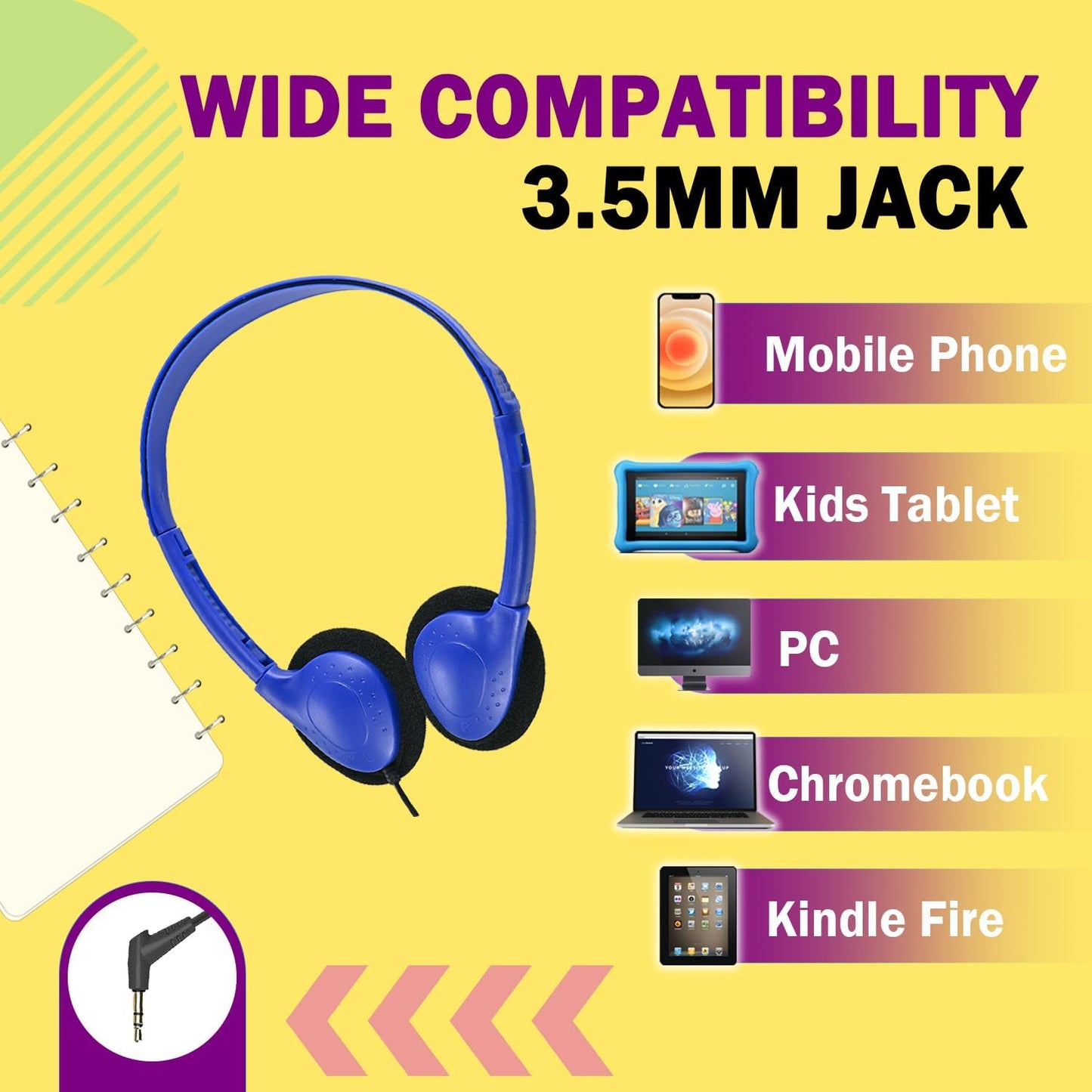 Kids Headphones Bulk 100 Pack for School Classroom Students Children Toddler Boys Girls Teen Adults