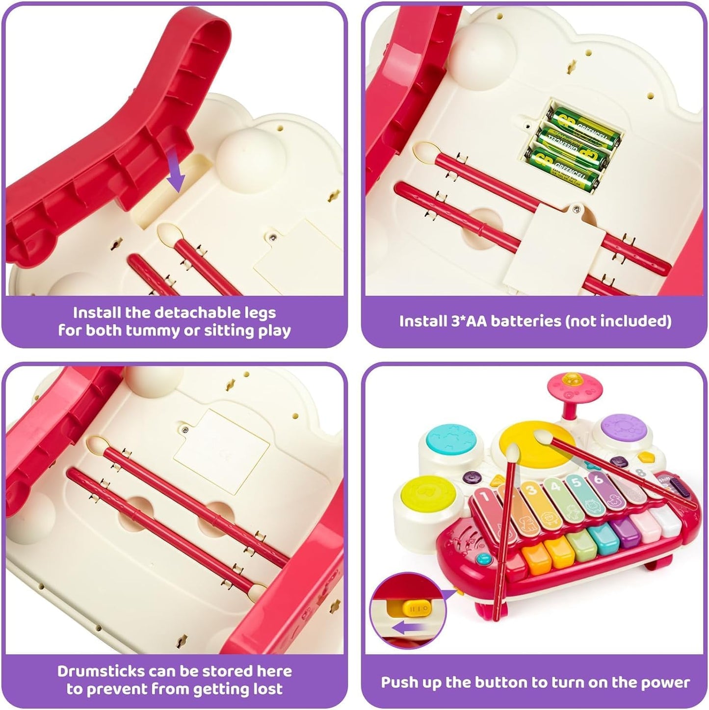 Marstone Baby Toys for 1 Year Old Girl Birthday Gifts: 5 in 1 Boy Musical Set for Toddler 1-2, Educational Learning Toys 12-18 Months with Piano, Xylophone, Whack a Mole, Drum Set, Sound and Music