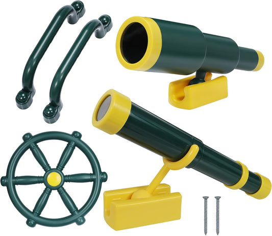 RedSwing Playground Accessories for Kids, Play Set Attachments with Pirate Ship Wheel, Telescope and Safety Handles for Outdoor Backyard, Swing Set Replacement for Treehouse, Easy to Set Up