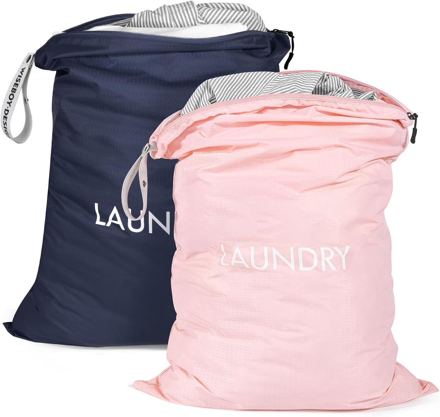 MissBoy 2 Pack Laundry Bags, Nylon Washable Wet Dry Bag, Travel Laundry Bags for Dirty Clothes, Swimming Bathing Suit Workout Wet Clothes Bag
