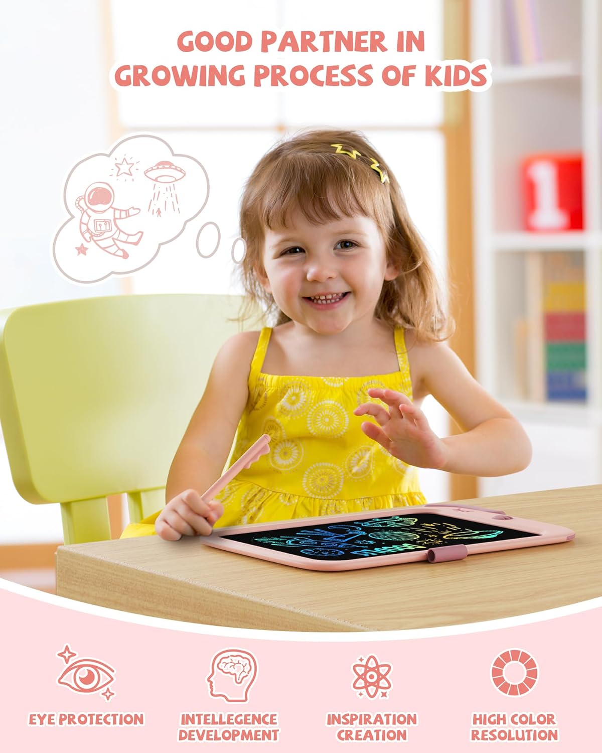 TEKFUN Toddler Boy Toys, LCD Writing Tablet for Kids, Doodle Board Dinosaur Toys, Travel Essentials Toys for 3 4 5 6 Year Old Boys Girls, Easter Birthday Christmas Gifts (10inch Pink)