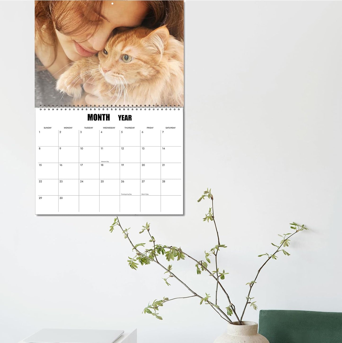 Customized Photo Wall Calendar 2026 for Home Cats Dogs Family Personalization Calendar 11 x 17 Inch Covering January to December 2026,Quality Printed Photo Wall Calendar,Can Print 13 of Your Photos