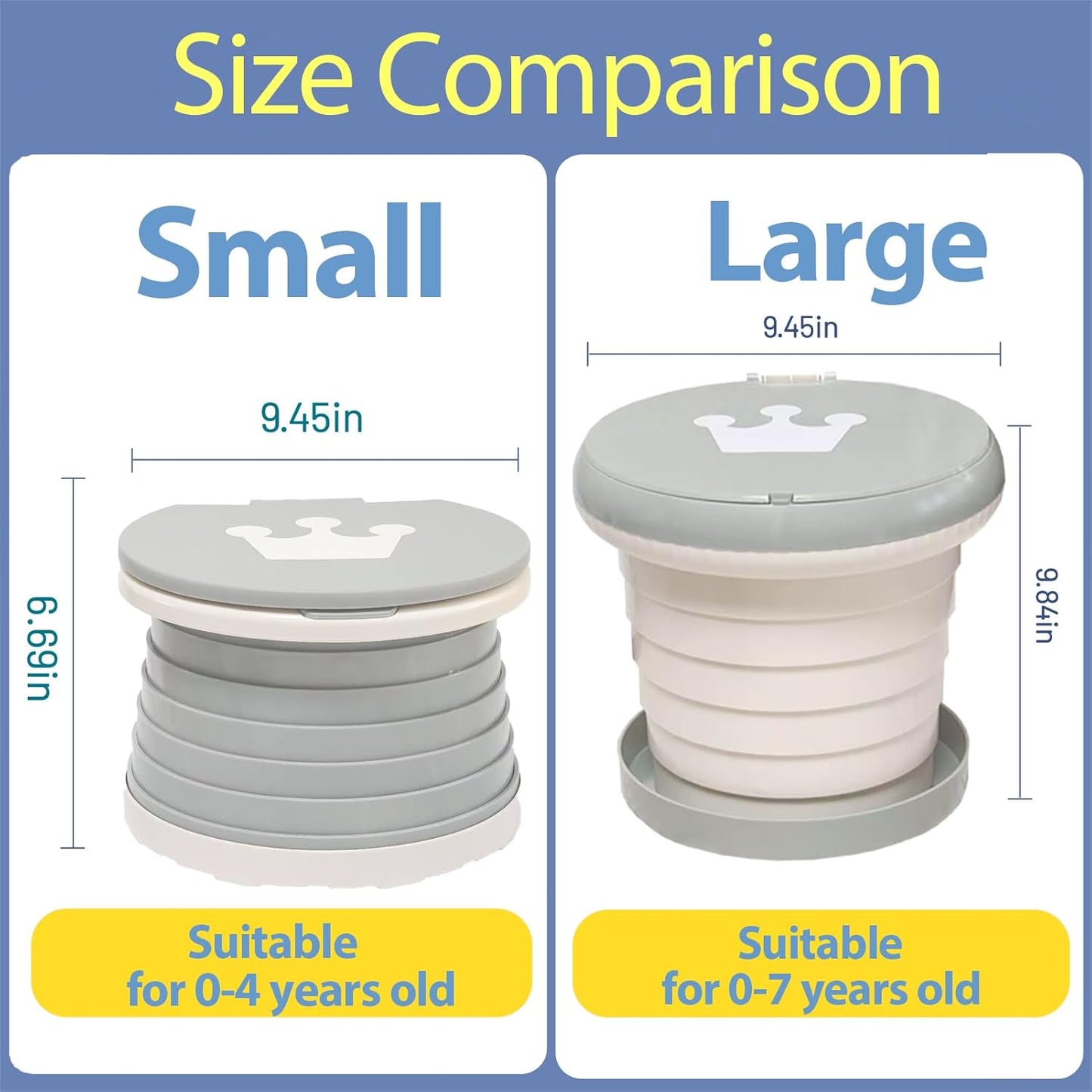 Travel Potty for Toddler, Portable and Foldable Toilet, Apply to Seat Emergency Toilet for Car, Camping, Outdoor, Indoor (grey, large)