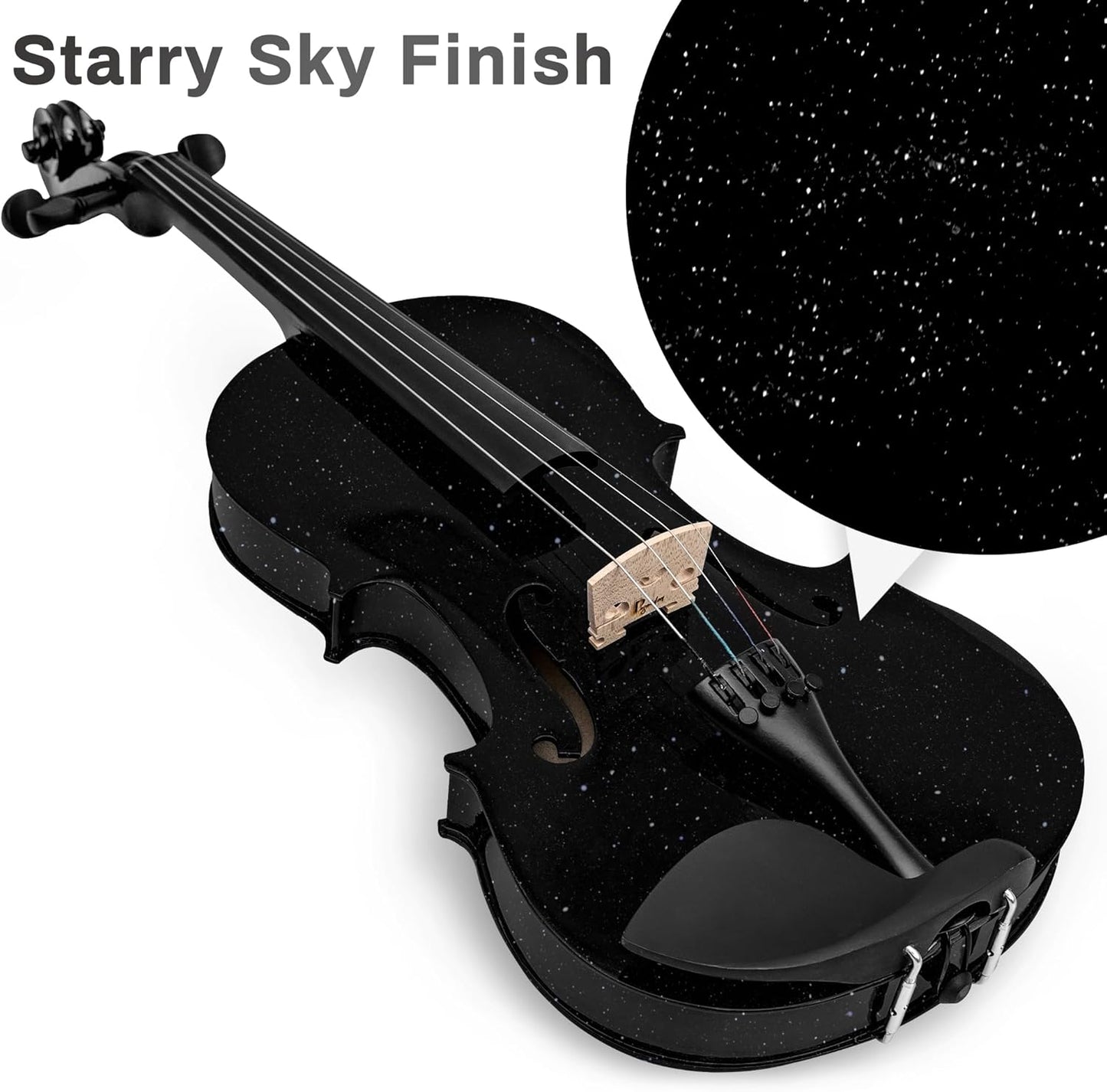 Poseidon 3/4 Violin Size Set for Beginners, Black Violin for Beginner Fiddle Kit with Hard Case, Bow, Rosin, Horse Bridge, Violin Strings 3/4 Full Set, Shoulder Rest, Clip-on Tuner, Manual Instruction