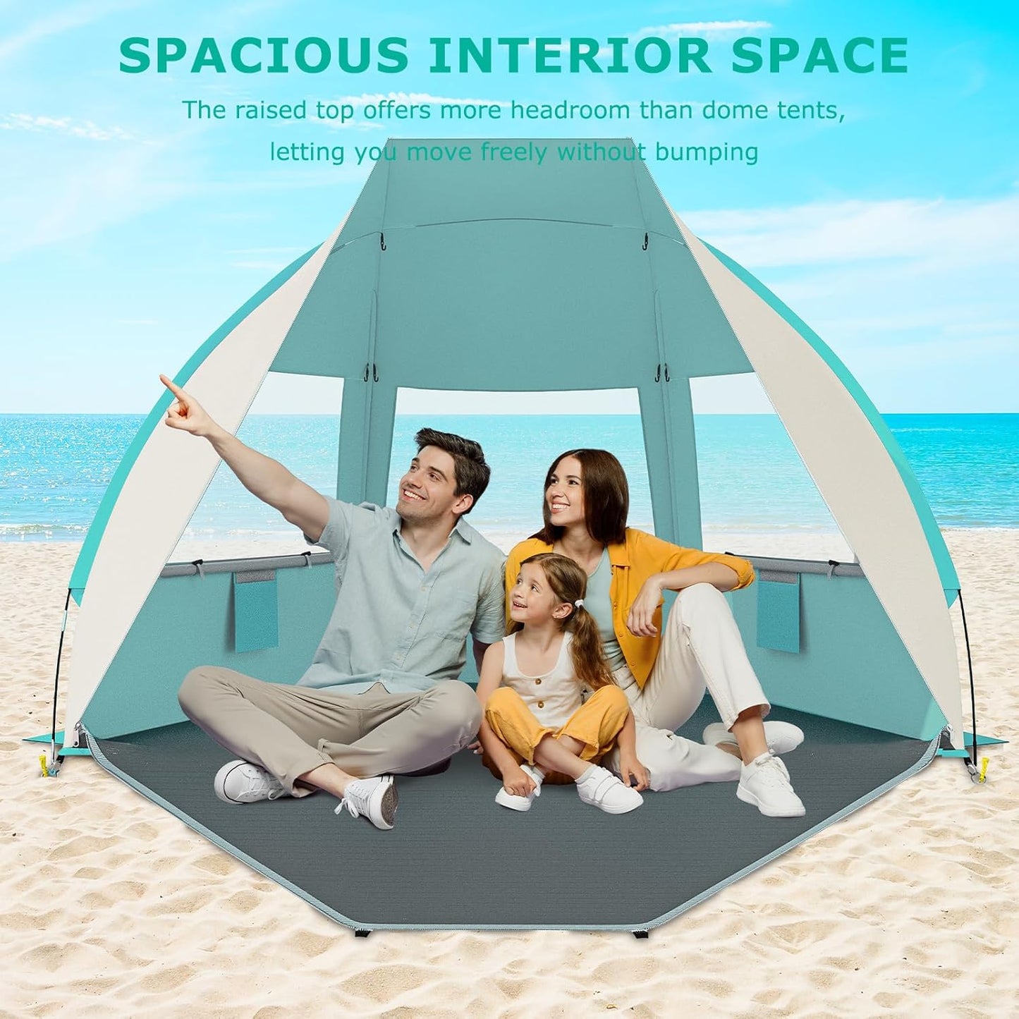 Gorich Portable Beach Tent for 3/4-5/6-7 Person with UPF 50+ UV Protection, Lightweight & Foldable Sun Shelter with 5 Sand Bags, Easy Setup Windproof Beach Umbrella Sun Shade