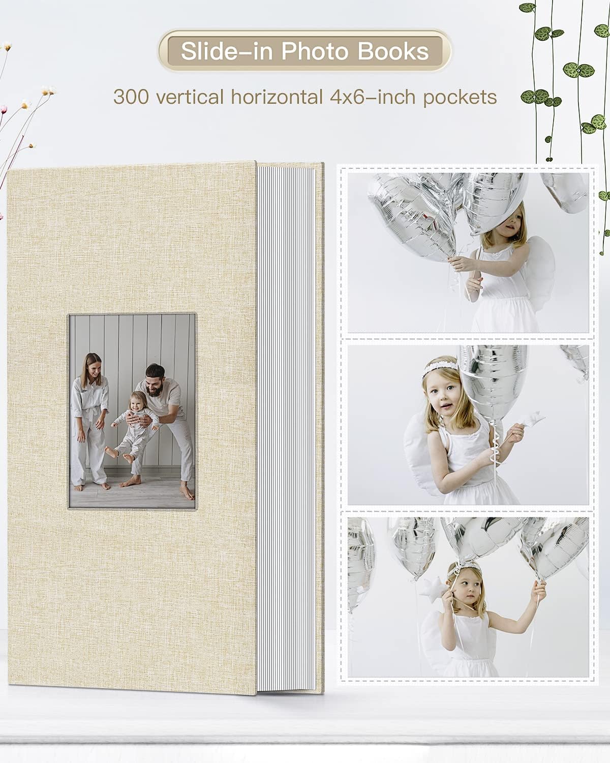 popotop Photo Album 4x6-300 Photos Linen Cover Photo Books with 300 Horizontal Pockets,Slip-in Picture Albums for Family Wedding Anniversary Baby Vacation Pictures