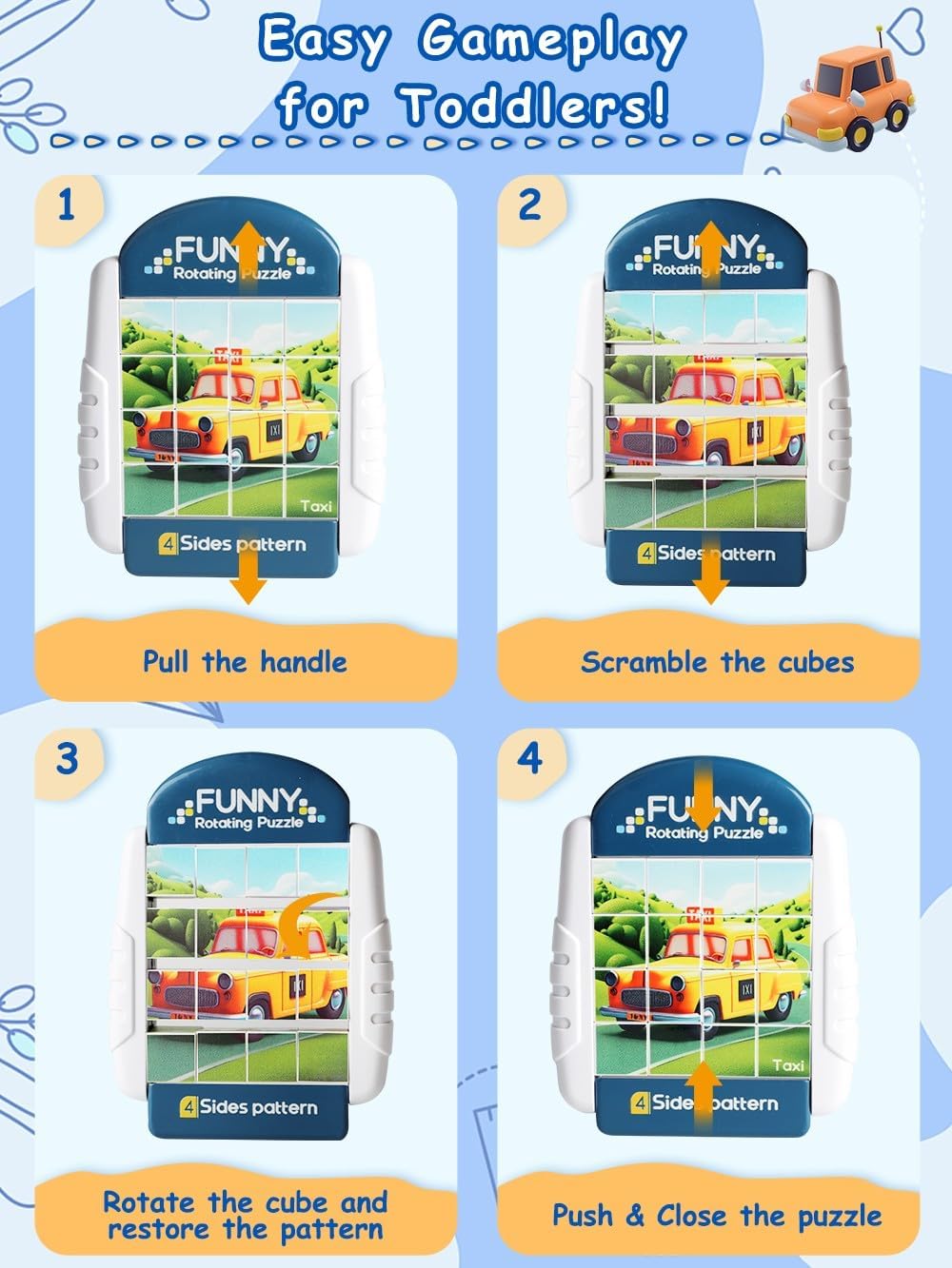 16-Piece Rotating Puzzles for Kids 4-6, Toddlers Puzzles 2-4, Road Trip, Airplane Activities Game, Travel Toys - Brain Teaser, Fine Motor Skills, Birthday Gifts Boys & Girls - Transportation