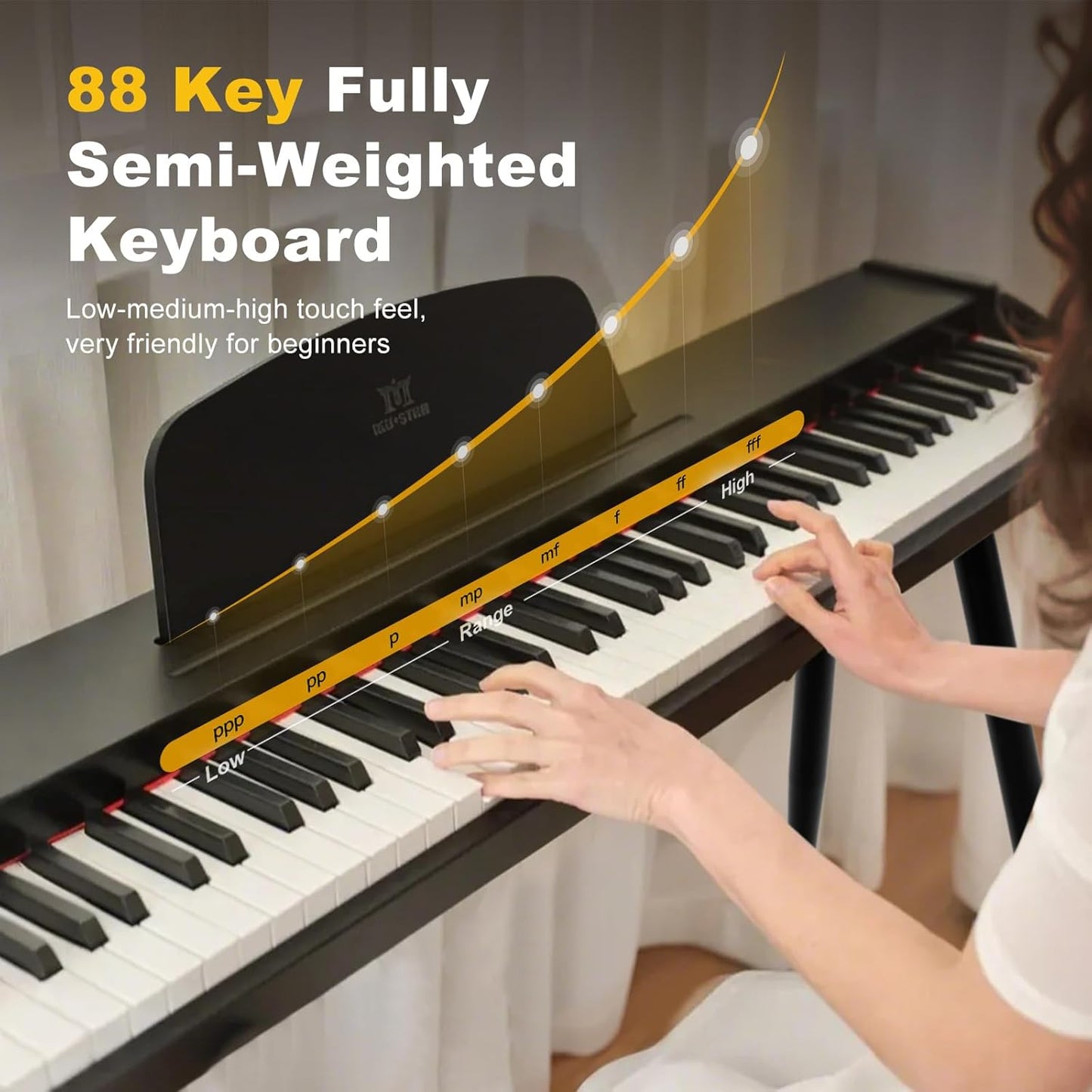 MUSTAR 88 Key Piano Keyboard with Piano Bench, Digital Piano 88 Semi Weighted Keys, Portable Electric Piano with Storage Stool, 3 Pedals, Built-In Speakers, USB/MIDI, Black