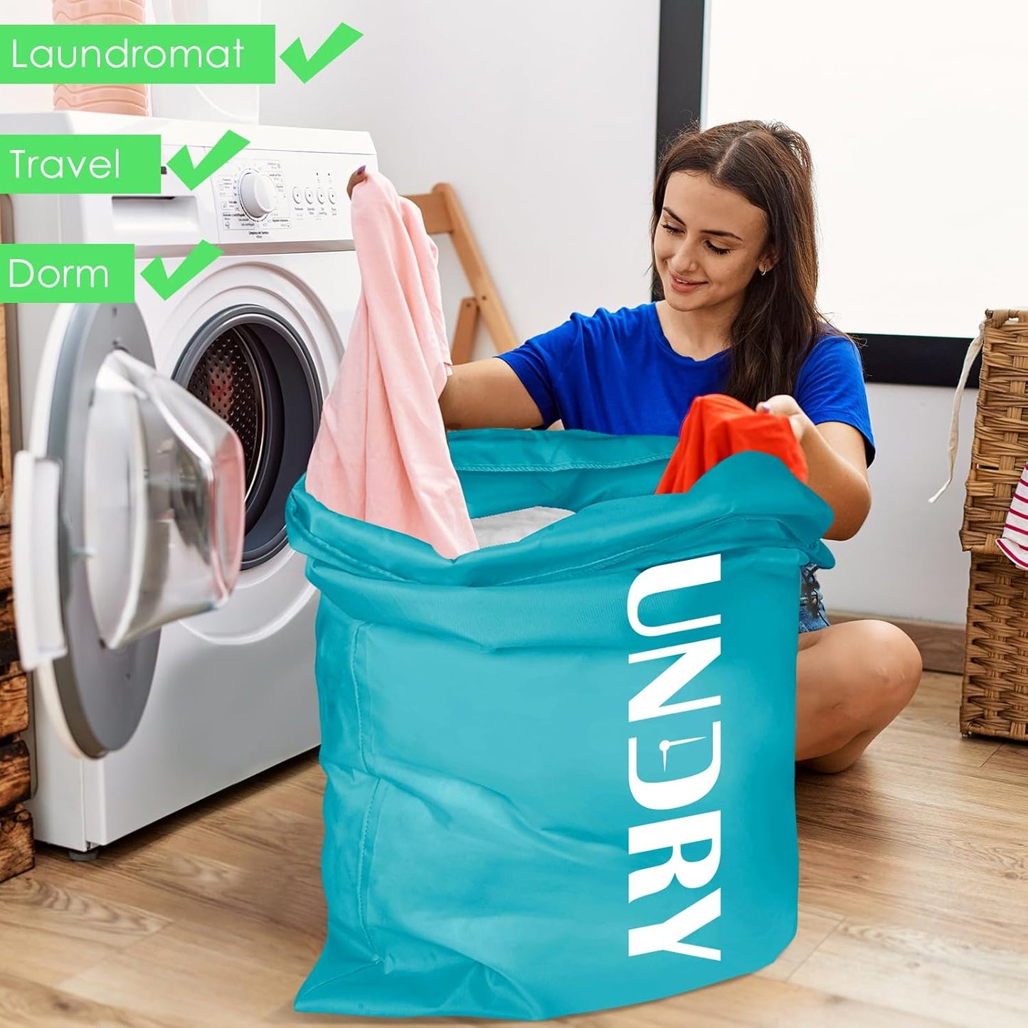 Sylfairy Laundry bags, 2 Pack Travel Laundry Bag for Dirty Clothes with Drawstring, Heavy Duty Laundry Bag for Traveling Camping, Easy Fit a Laundry Hamper or Basket Travel Essentials