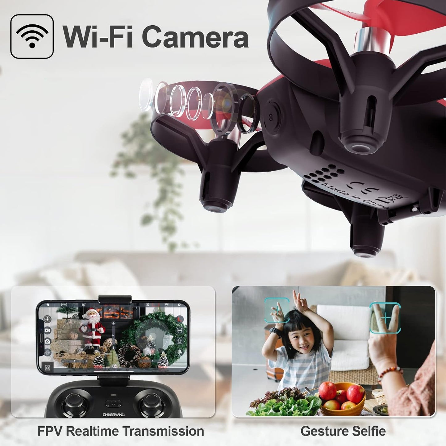 Cheerwing CW10 Mini Drone for Kids WiFi FPV Drone with Camera, RC Drone Gift Toy for Boys and Girls with Auto Hovering, Voice Control
