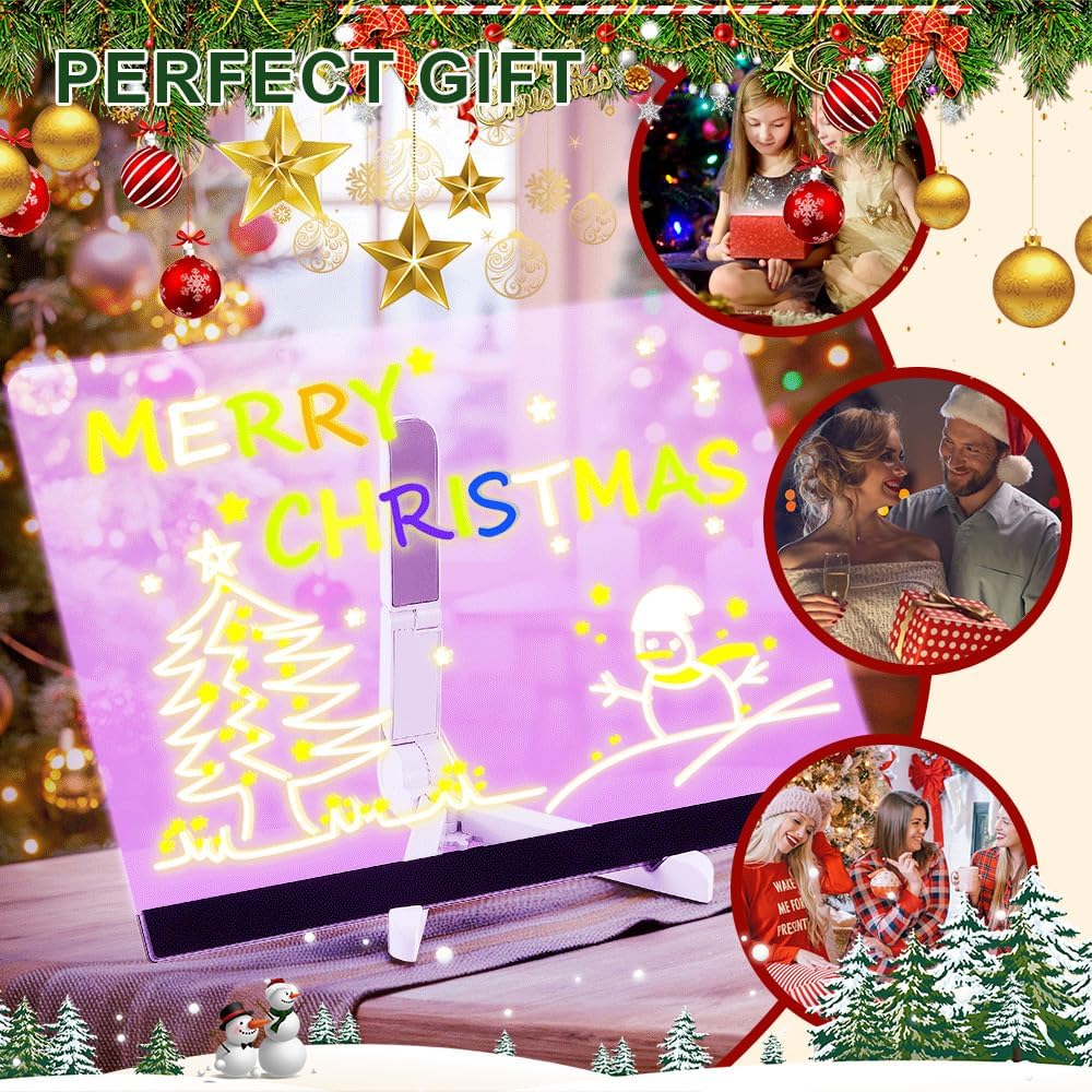 LED Note Board with Colors, Lighted Acrylic Dry Erase Board, Acrylic Message Board, Illuminated Acrylic Sticky Note Board with Colors Notepad with Adjustable Stand and 7 Pens (13.7 X 10”)