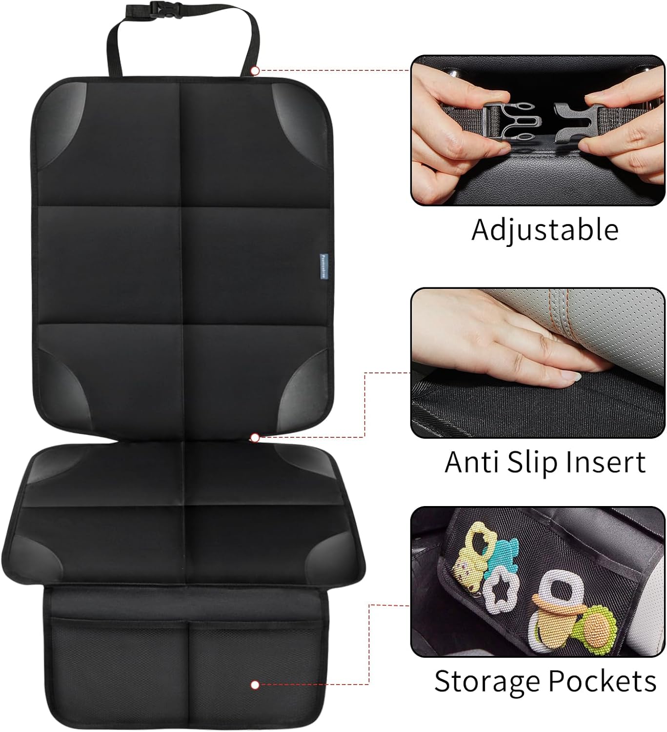Car Seat Protector for Child Carseat, 2 Pack Protect Car Seat Cover for Baby with Thickest Padding and Non-Slip Padded Backing Mesh Pockets Kids Pets Car Back Seat Protectors(Black)