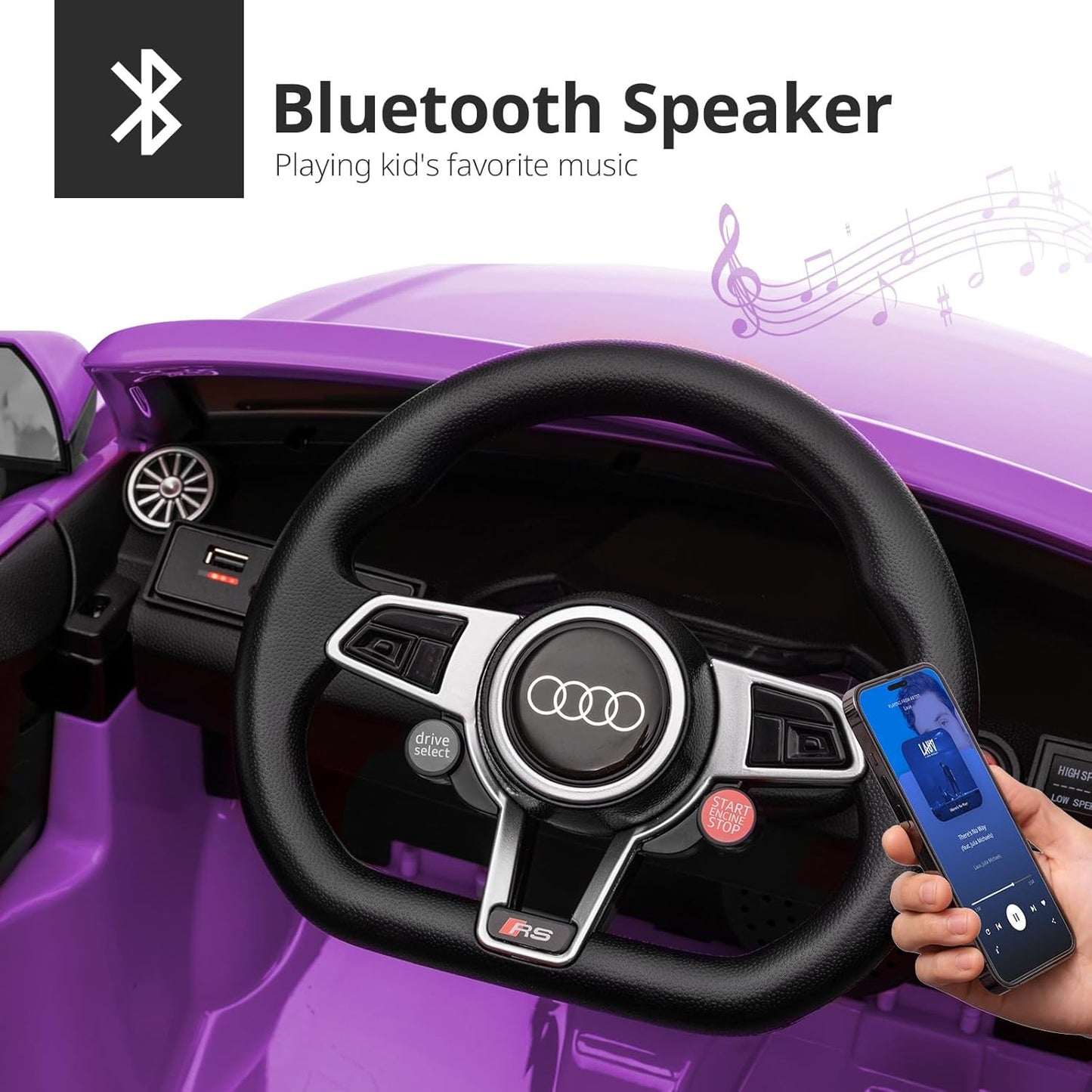 Electric Ride on Car for Kids, Licensed Audi 12V 7Ah Kids Ride-on Toy for Toddlers Girls with Remote, Bluetooth - Purple