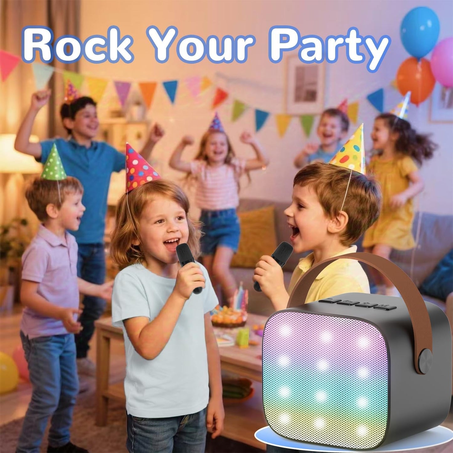 Mini Karaoke Machine for Kids Teen Adults - Toddler Toys Birthday Gift for Kids Girls Ages 3-12, Portable Bluetooth Speaker Set with 2 Wireless Microphones fits Family Fun Indoor Party Camping, Black