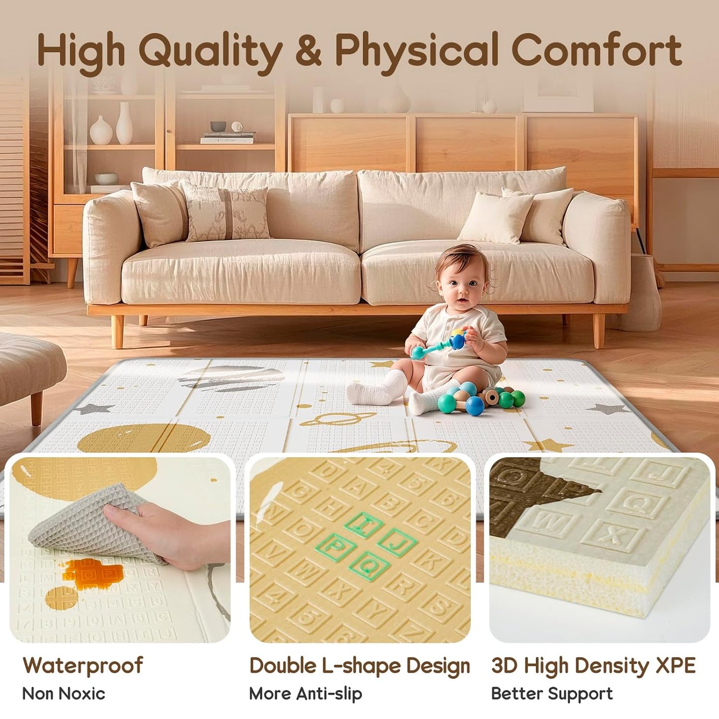 Foldable Baby Play Mat, PIGLOG Waterproof Playmats for Babies and Toddlers Kids, Safe Foam Playmat for Tummy Time, 50x50 Playpen Mat, Reversible Baby Floor Mat for Infant, Toddler, Vast Planet