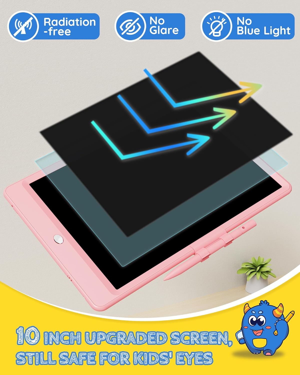 TEKFUN LCD Writing Tablet Doodle Board, 10inch Colorful Drawing Pad for Kids, Mess Free Coloring for Toddlers, Toys Gifts for 3 4 5 6 7 8 Year Old Girls Boys (Pink)