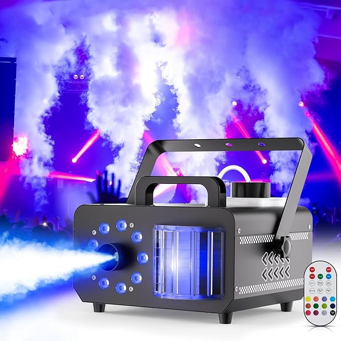Fog Machine with RGBW LED Lights, 1200W Professional Smoke Machine, 1L Tank, 3000CFM Output, 14 Colors for DJ Party Stage Wedding Halloween 2PACK