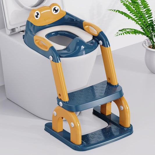 Potty Training Seat with Step Stool Ladder, Upgraded 2-in-1 Toddler Potty Training Toilet Seat with Non-Slip Step Splash Guard Handles and Waterproof Cushion, Toddler Potty Seat for Kids Boys Girls