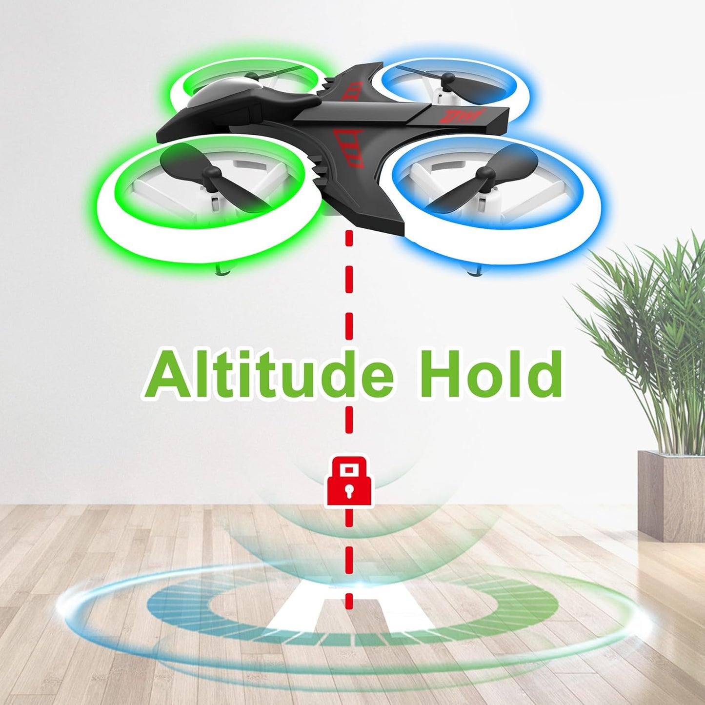 Dwi Dowellin 4.9 Inch Mini Drone for Kids Crash Proof LED Lights One Key Take Off Landing Flips RC Remote Control Small Drones Toys for Beginners Boys and Girls Adults Nano Quadcopter,Black