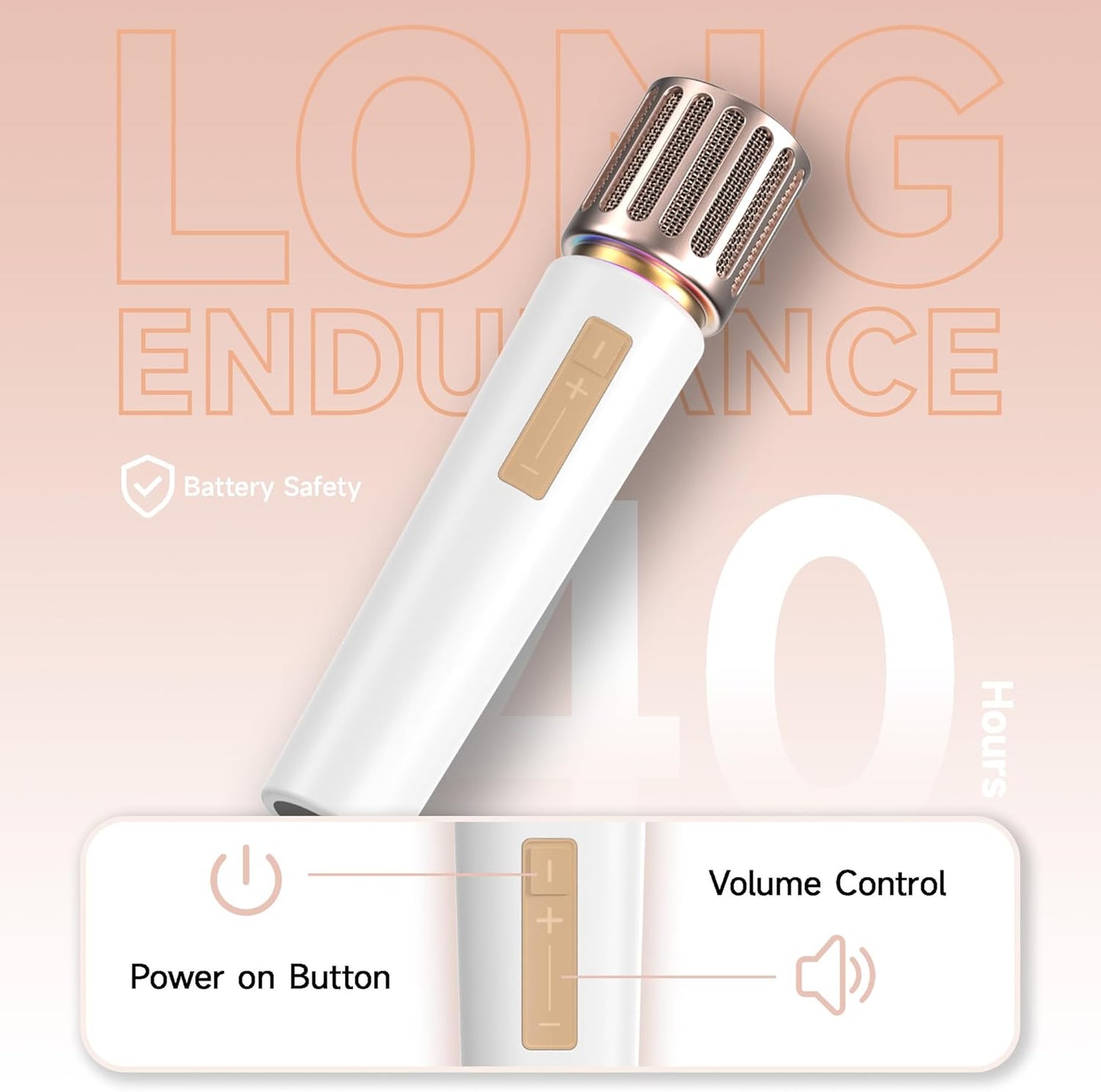 Wireless Microphones, Microphone with One-to-One Chip Connection, Controllable LED Lights, 40H Duration, 200FT Range Free Sing, Volume Control Microphone for Singing, Speech, Home Party, Youtube