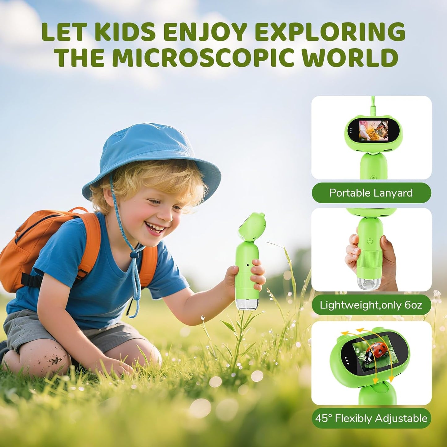 Microscope for Kids, Aurosports Kids Microscope Handheld, 1000X Pocket Miniscope Portable with Photo & Video - 2 Inch HD IPS Screen 32GB Digital Microscopes for Boys Girls Gifts