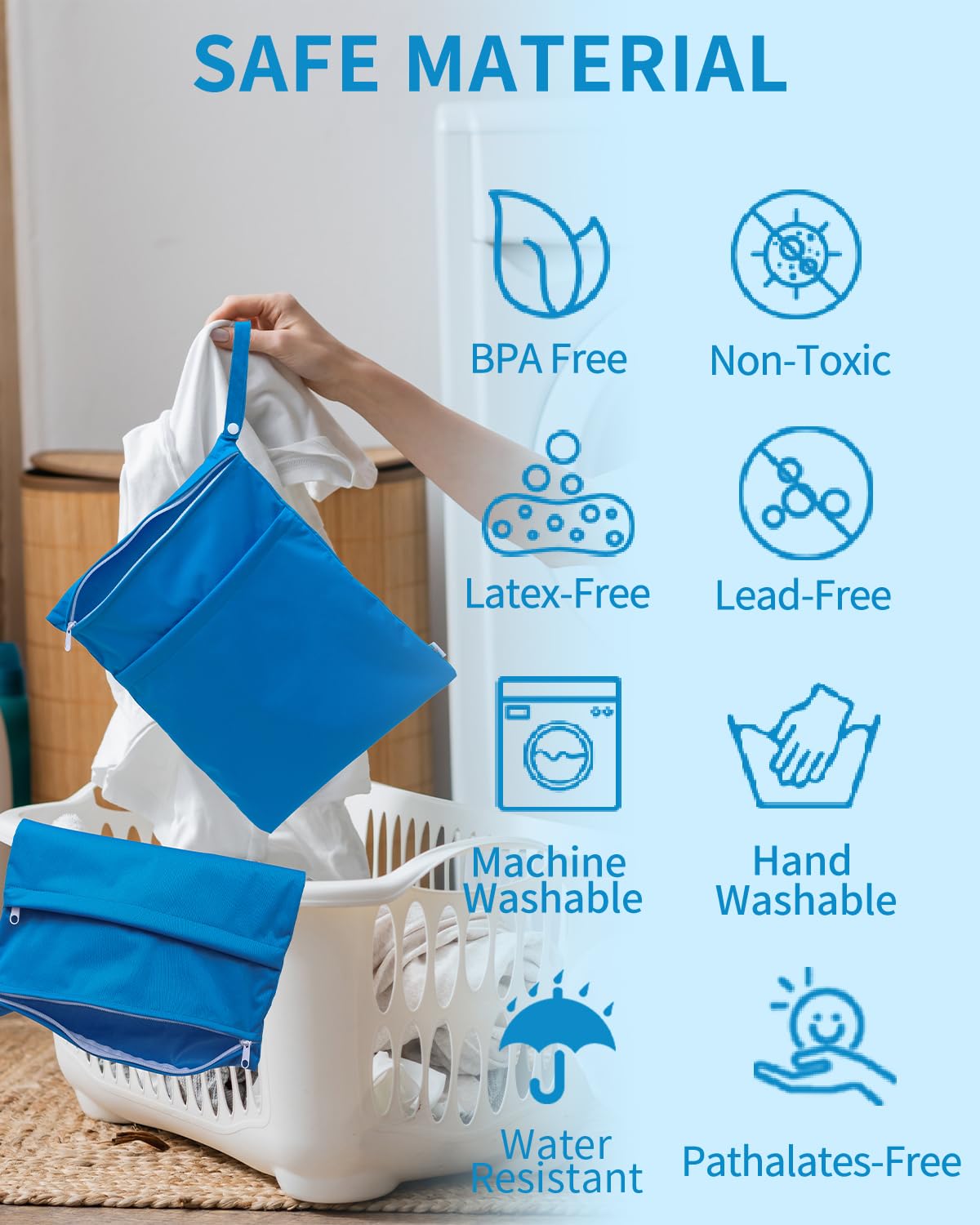 babygoal Wet Dry Bags 3 Pack for Baby Cloth Diapers, Washable Travel Bags, Beach, Pool, Gym Bag for Swimsuits & Wet Clothes with 2 Pockets 3LN10