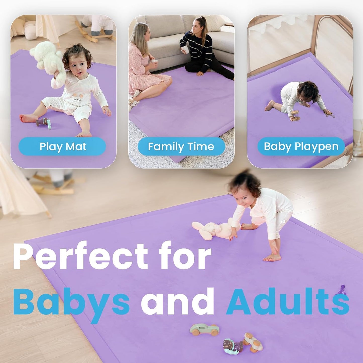 Baby Play Mat for Kids Room,Extra Thick Elasti-Foam Anti-Fall Cushion Mat for Babies,Toddlers,Infants,Water-Repellent&Non-Slip Bedroom Bedside Rugs(Lavender)