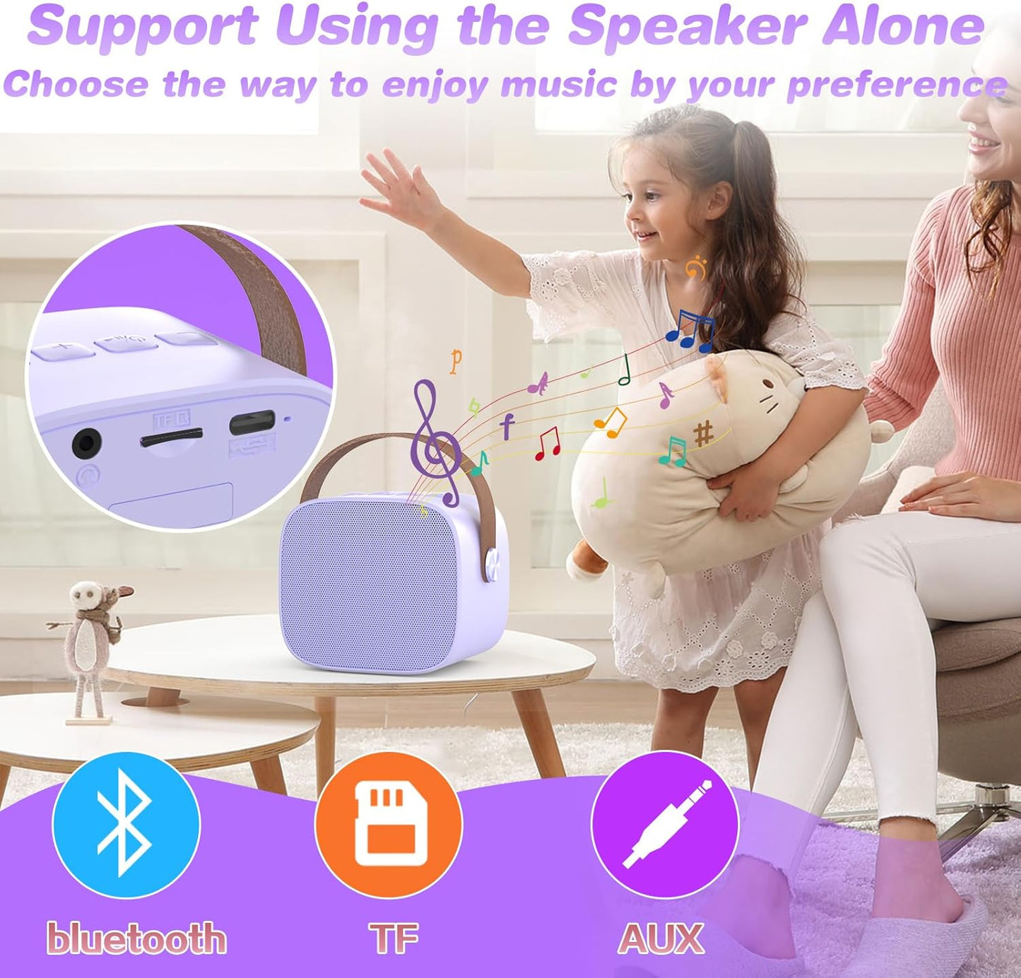 Mini Karaoke Machine,Funny Toys Christmas Birthday Gifts for Kids Age 4-12 Girls,Boys,Adults, Karaoke Microphone Toys for 4,5,6,7,8,9,10,11,12+ Year Old Girls Boys (Purple 2 mics)