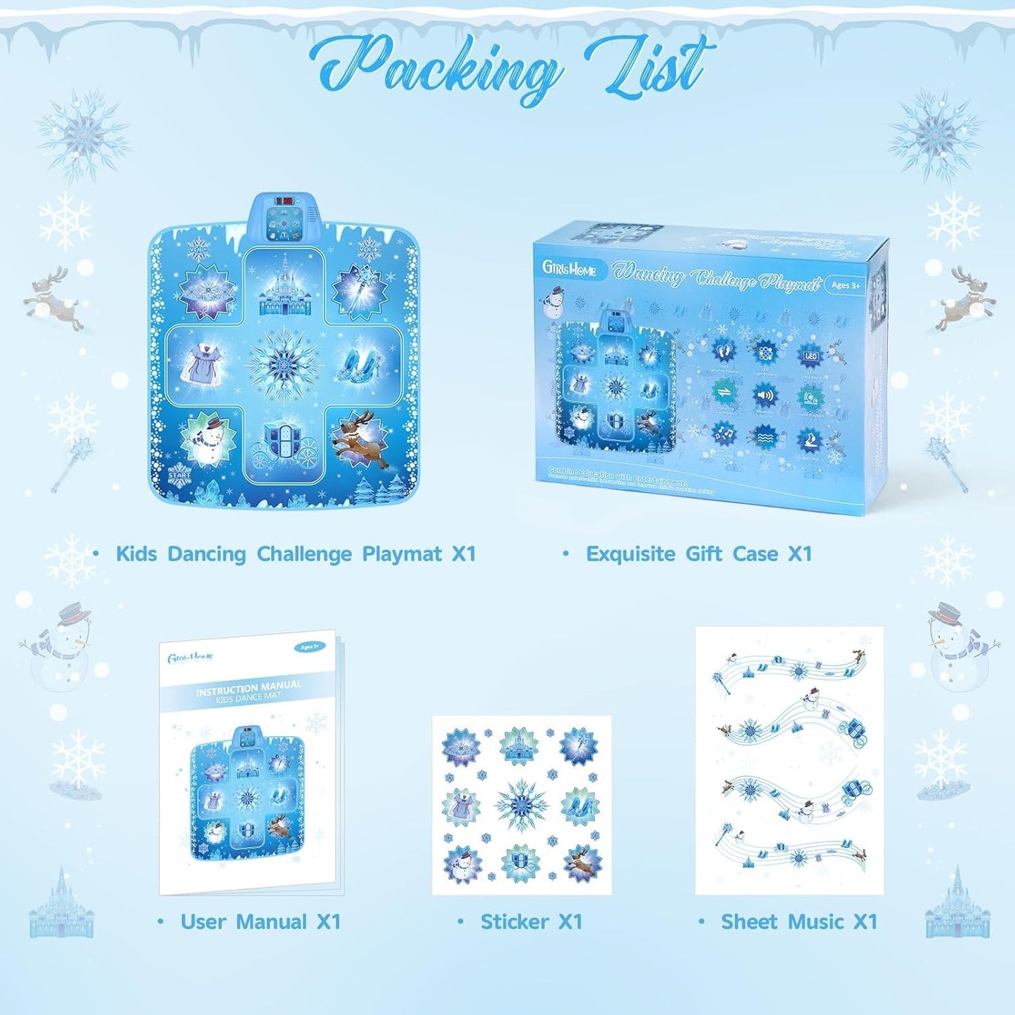 GirlsHome Dance Mat - Frozen Toys for Girls Electronic Dance Pad with 5 Game Modes, Built-in Music, Touch Sensitive Light Up LED Kids Musical Mat, Christmas & Birthday Gift for Girls 3-12