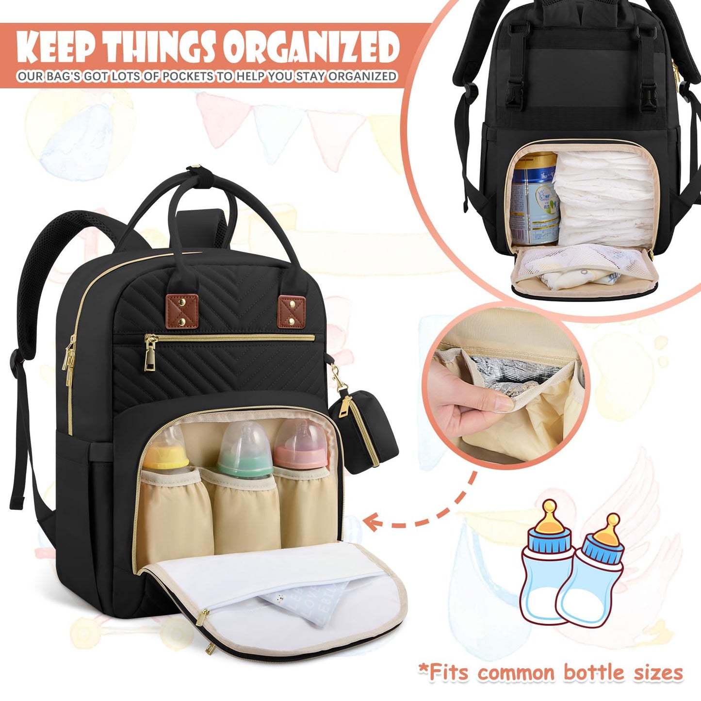 Baby Diaper Bag Backpack, Travel Diaper Bags for Baby Girl Boy Large Capacity Baby Bag Backpack for Women Black