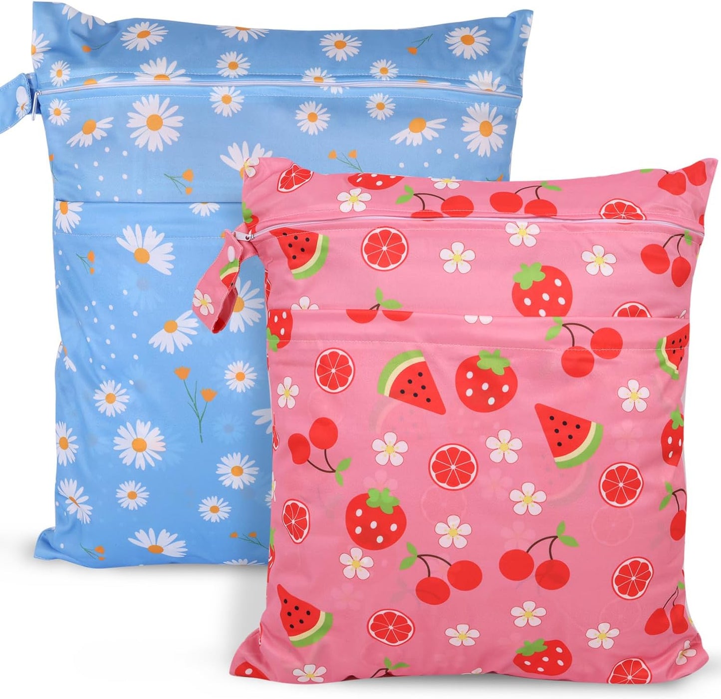 2pcs Travel Waterproof Laundry Bag, Cloth Diaper Wet Dry Bags with Handle & 2 Zipper Pockets, Reusable Washable Dirty Clothes Bag for Baby Adult Travelling Hanging, Bathing Beach Pool Daycare