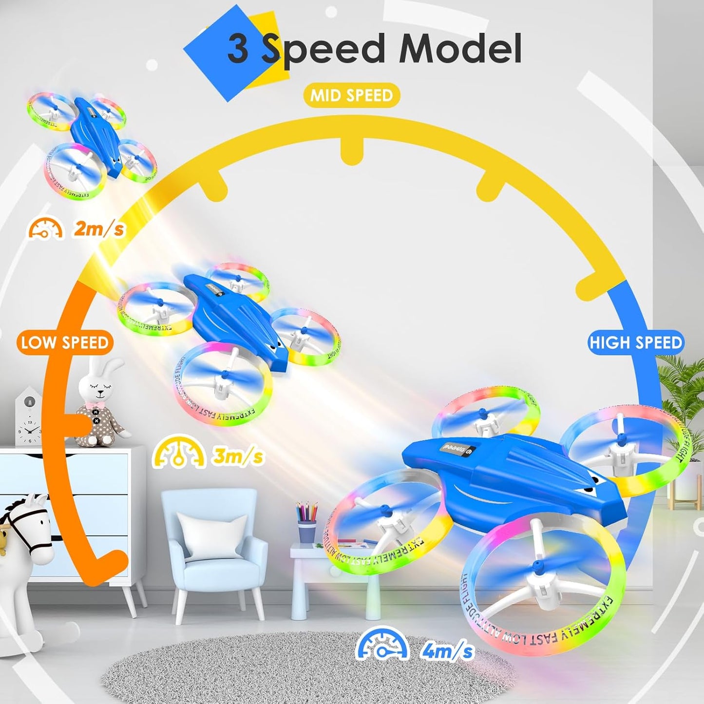 Drone, Mini Drone for Kid and Beginner with Led Light, Small Indoor Rc Drone with 360 Flip, 2 Batteries, One Key Take Off Landing, Kids Flying Toy Gift for Boy and Girl（Dark Blue)