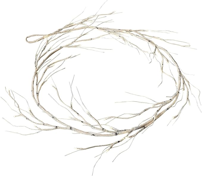 Hairui Birch Garland with Lights 6FT 48 LED Battery Operated, Lighted Twig Vine with Timer for Christmas Home Fireplace Decoration Indoor Outdoor Use