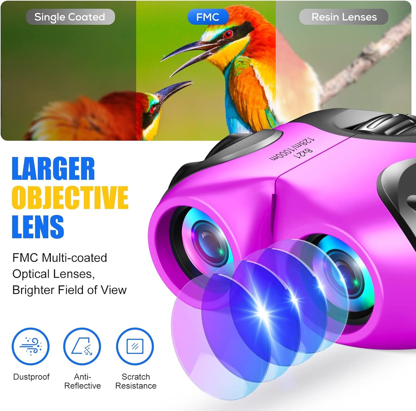 LET'S GO! Binocular for Kids, Compact High Resolution Shockproof Binoculars