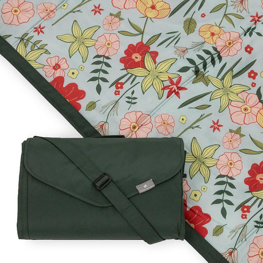 Little Unicorn 5'x5' Outdoor Family Picnic & Beach Blanket | Durable & Water-Resistant Fabric | Compact Fold & Easily Wipes Clean | Zipper Pocket (Primrose Patch)