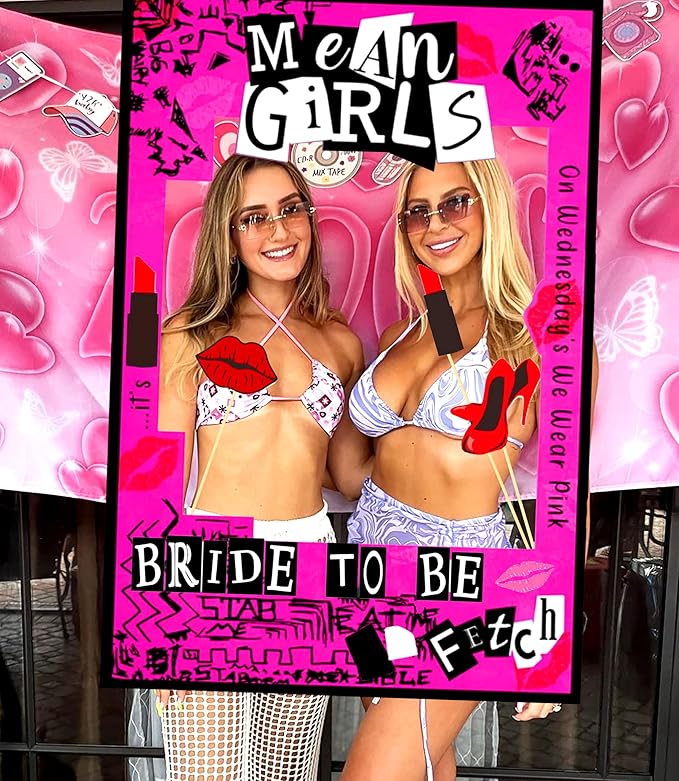 LaVenty Mean Girls Bachelorette Party Photo Booth Props Frame Bachelorette Party Supplies Mean Girls Party Decoration Y2k Party Decorations Bride to Be Photo Booth Props, Red 1