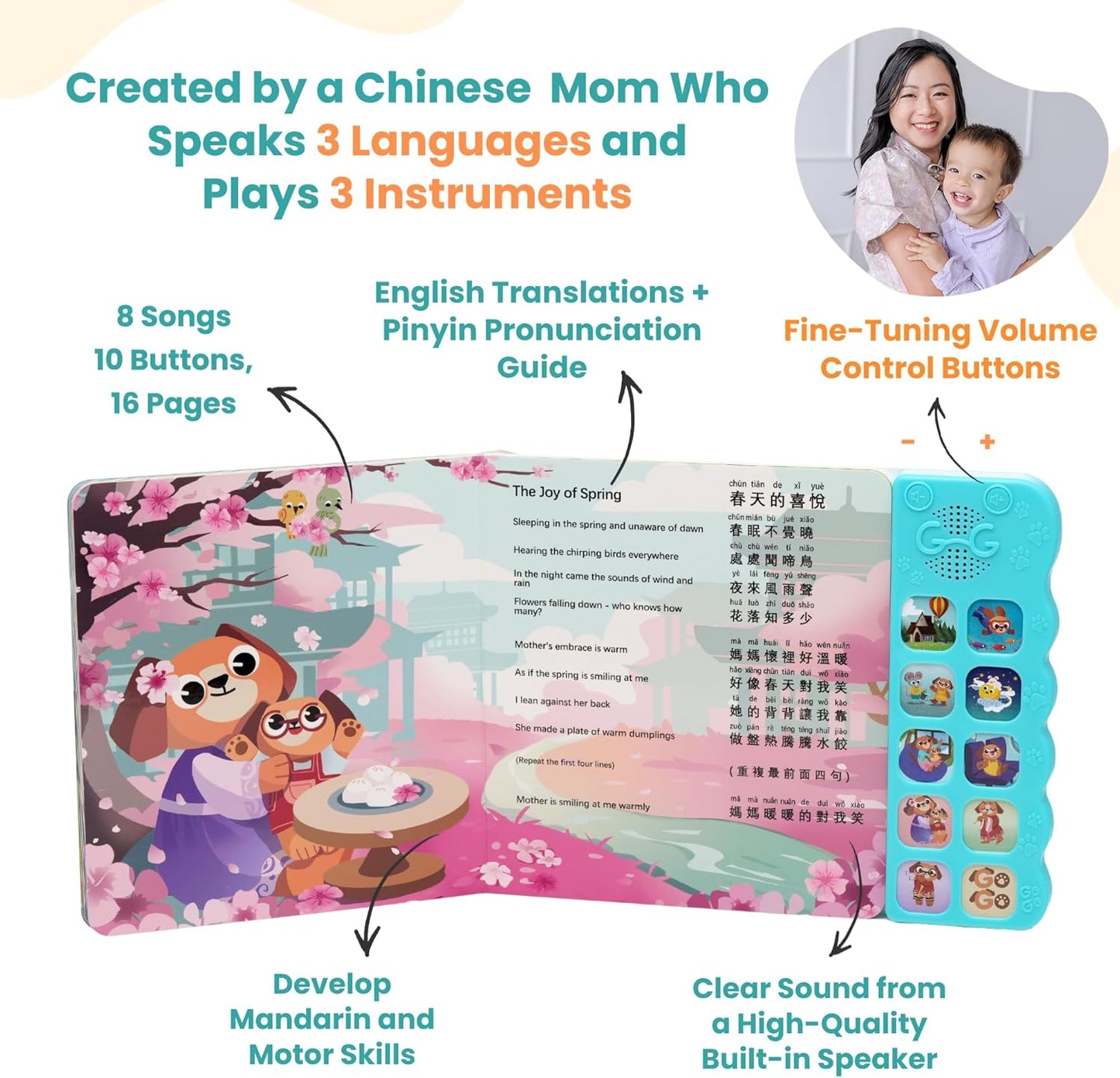 GO GO Learning Chinese is Fun Vol. 2: Bilingual Books for Kids with 8 Songs, Chinese New Year Gifts, Learn Mandarin, Educational Toys, Cultural Learning Book, and Interactive Storybook for Kids