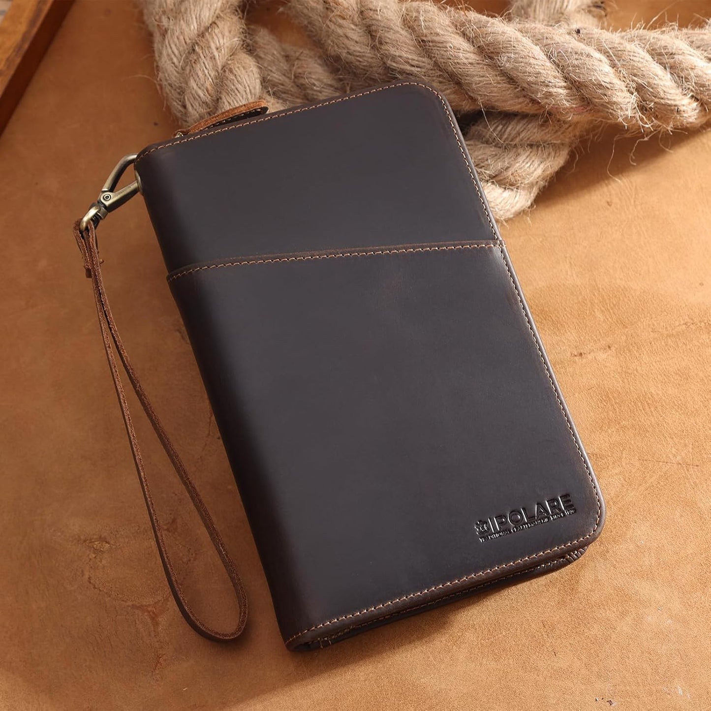 Polare Full Grain Leather Passport Holder Cover Case for Men and Women RFID Blocking Family Travel Wallet Holds 6 Passports