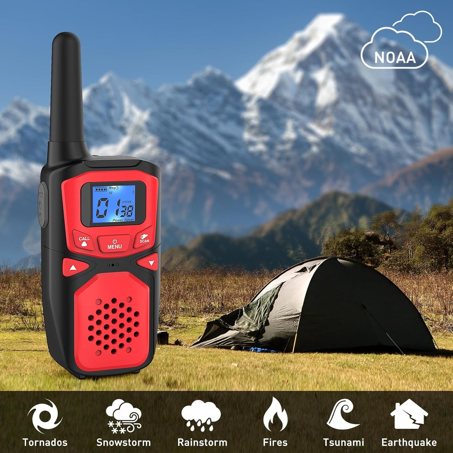 WokTok Adult Walkie Talkies Long Range Rechargeable Portable Two-Way Walkie Talkie, Camping Gear, SOS Sirens, NOAA Weather Alarms, Kid's Toys, Easy-to-Use Walkie Talkies,2 Packs(No Batteries)