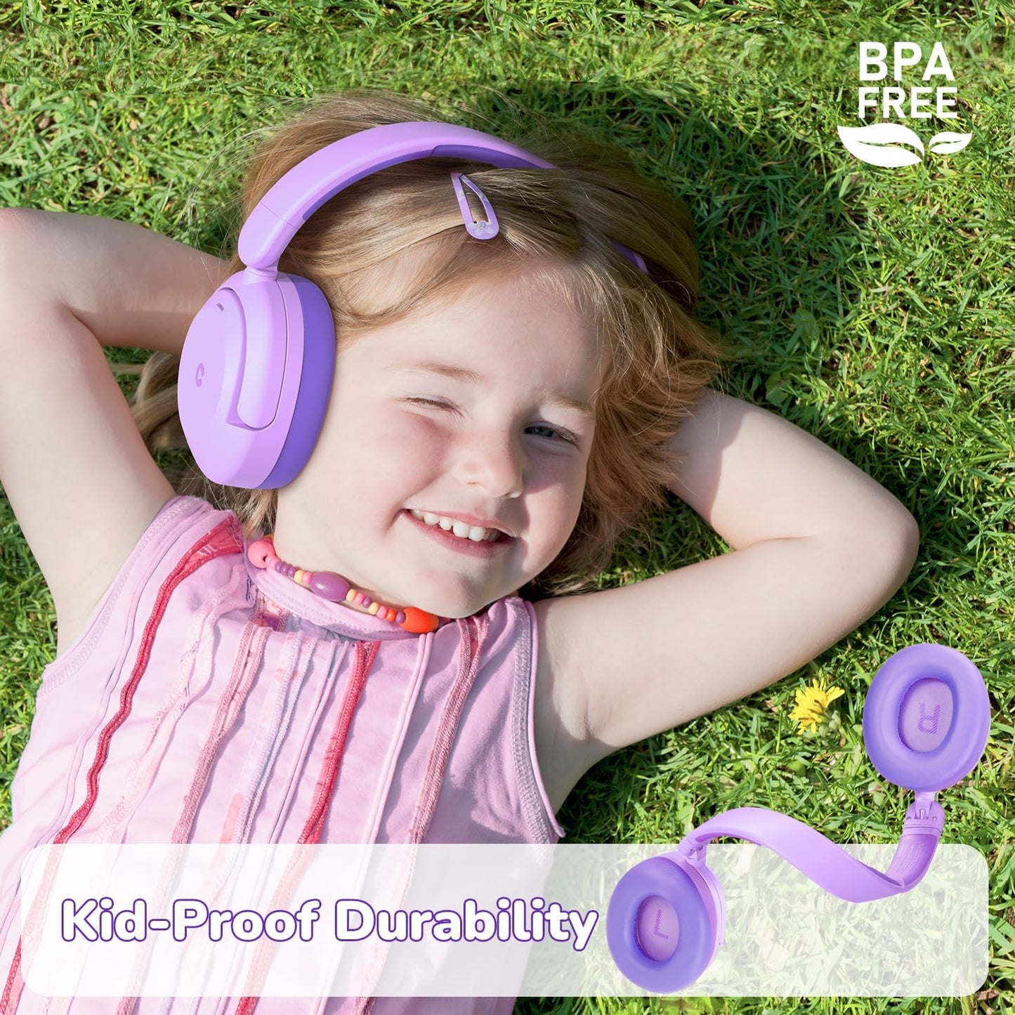 iClever BTH20 Active Noise Cancelling Headphones for Kids, 60H Play Time,Type C Fast Charging,Safe Volume 80dBA,Bluetooth5.4,Award-Winning Kids Headphones Wireless for iPad Tablet Airplane,Purple