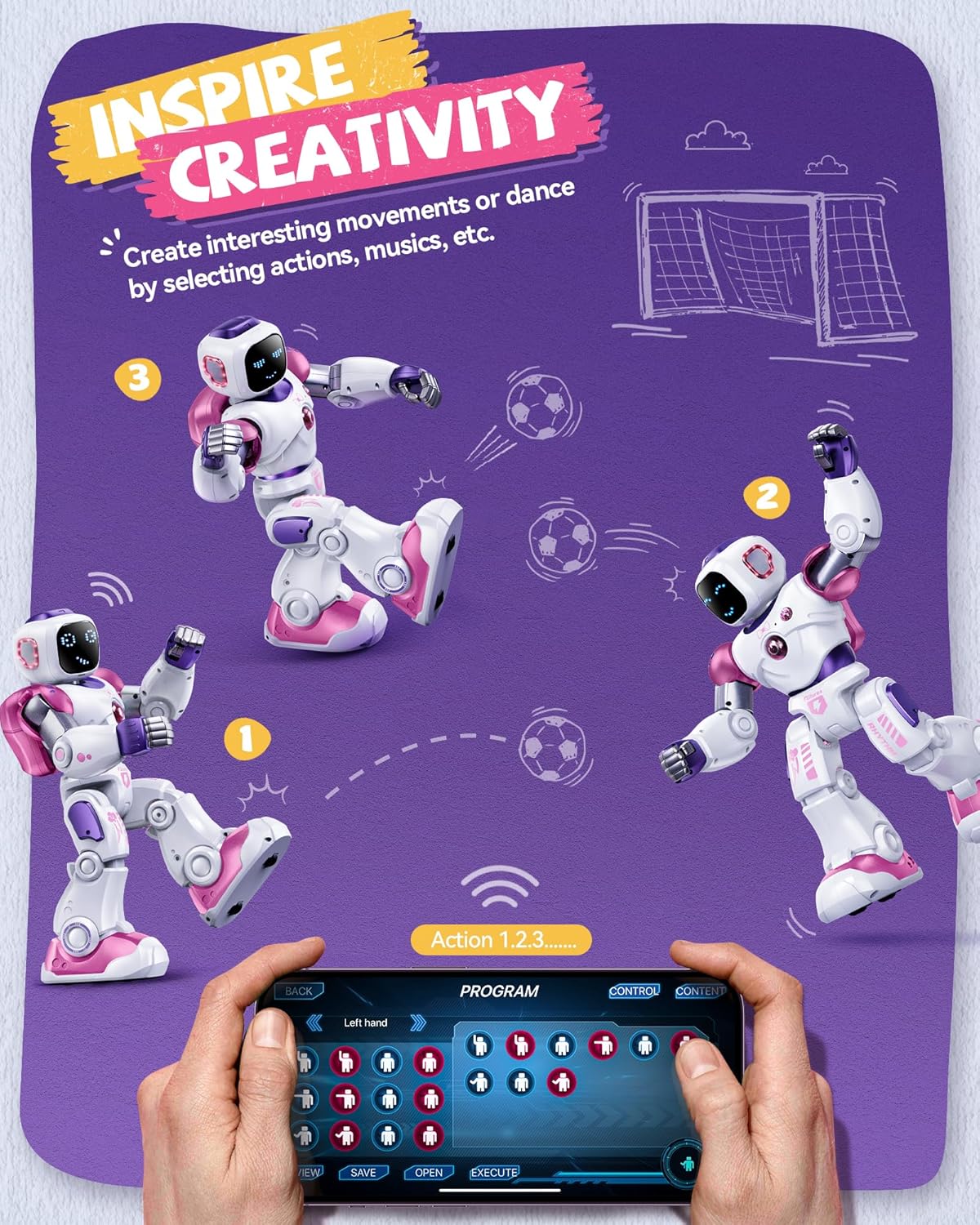 Ruko 1088 Smart Robot Toys for Kids, Large STEM Programmable Interactive RC Robot with Voice Control, App Control, Gifts for Boys & Girls Age 4 5 6 7 8 9, Pink