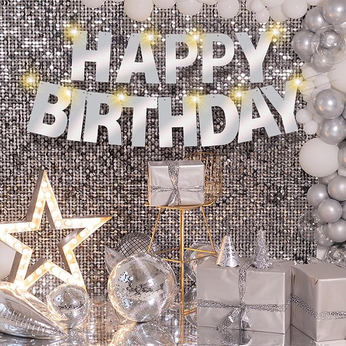 167Pcs DIY Glitter Customizable Banner Kit Happy Birthday Letters Banner Winter Wonderland Banners Snowflakes Personalized Banners Decor Baby Shower Birthday Party Decorations Supplies(Shiny Silver)